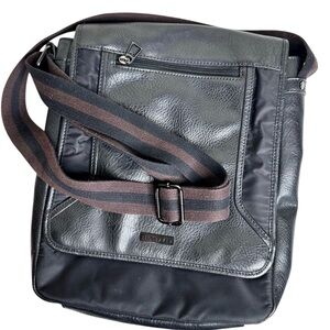 Ted Baker Leather Crossbody Messenger Bag Flap W/ Striped Guitar Strap